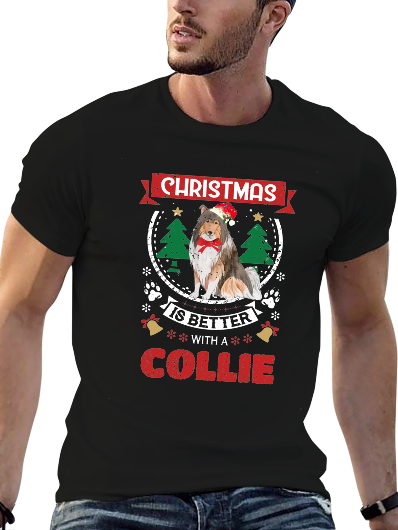 Christmas Collie Dog Graphic Tee