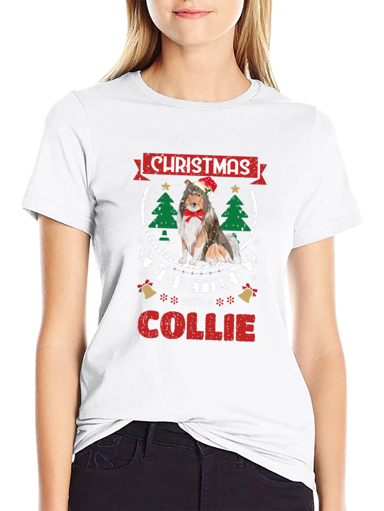 Christmas Collie Dog Graphic Tee