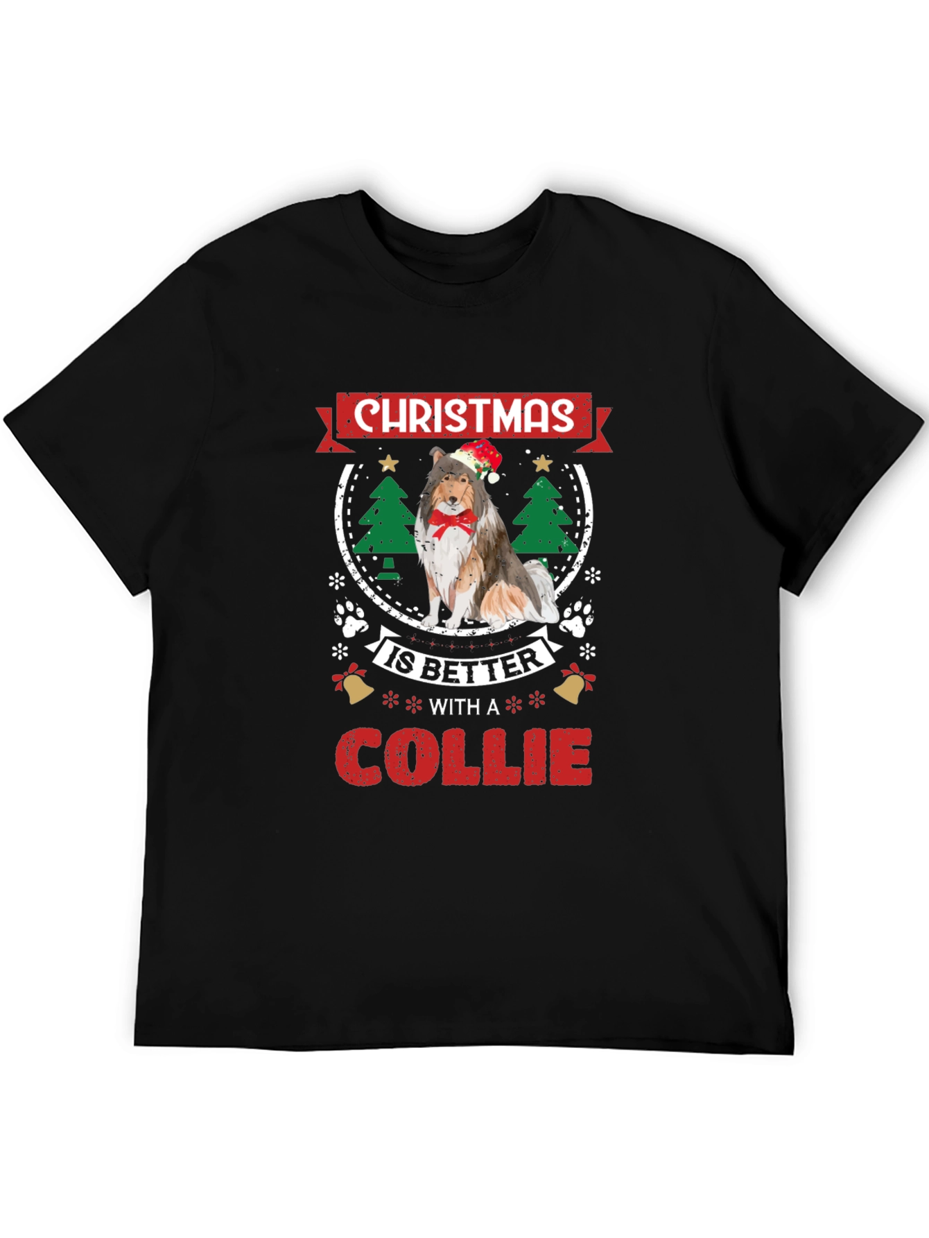 Christmas Collie Dog Graphic Tee