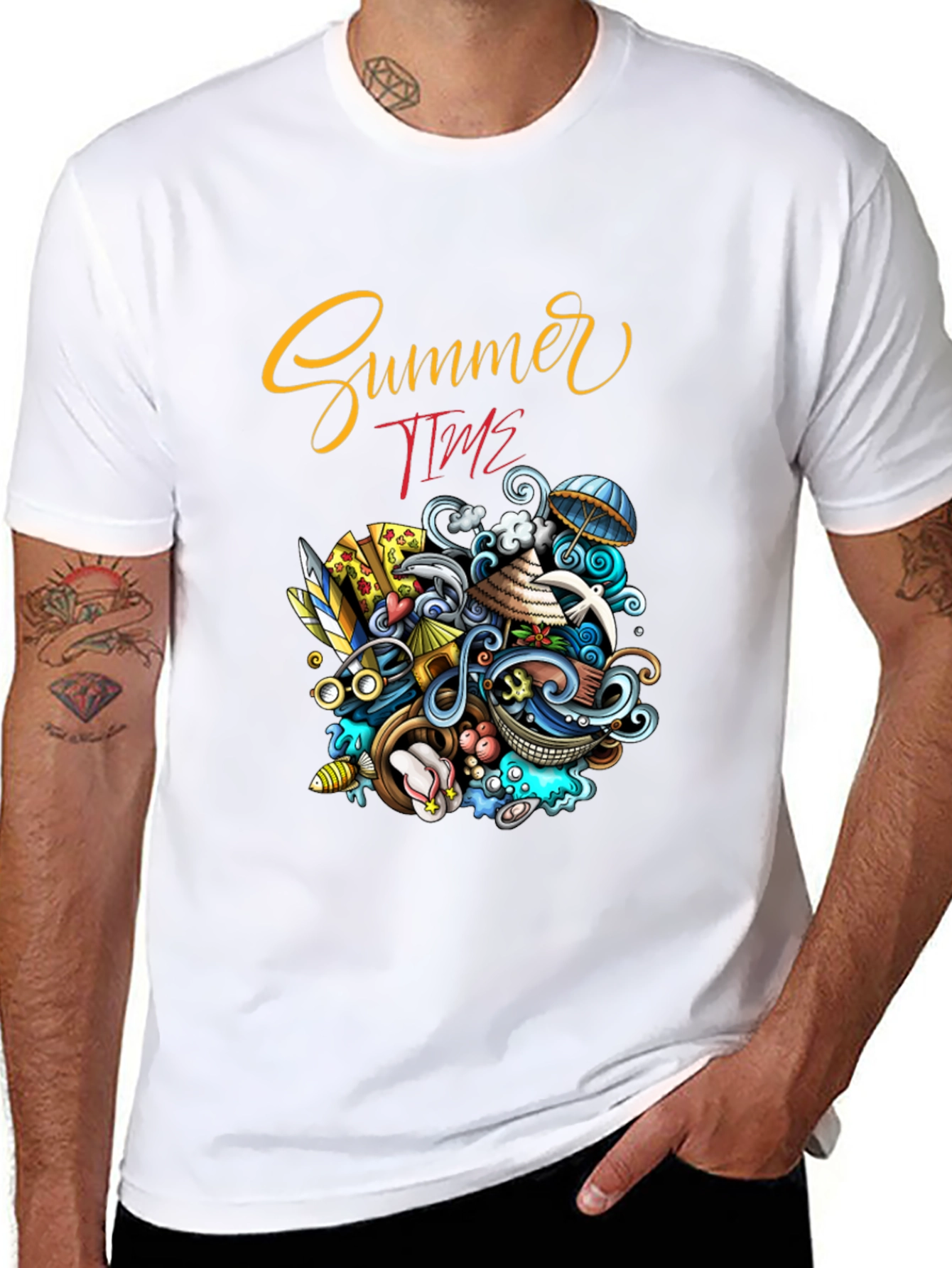 Summer Time Graphic Print Black T-Shirt