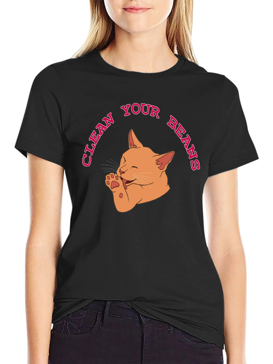 Clean Your Beans T-Shirt - Cute Cat Graphic Tee