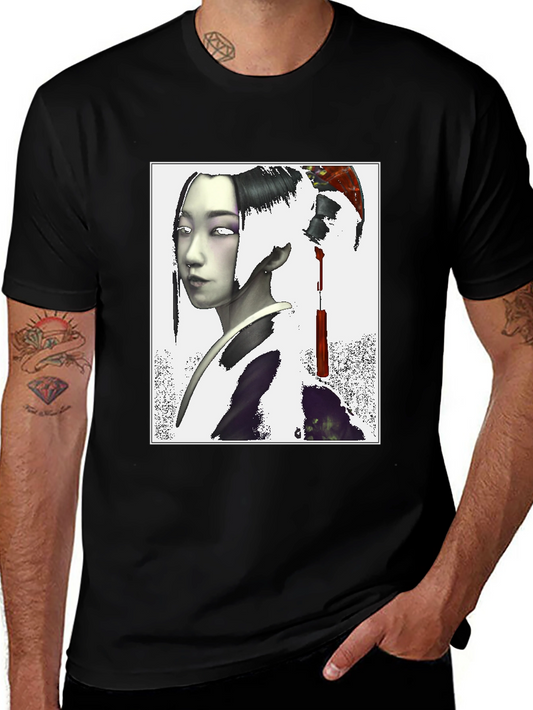 Geisha Graphic Print Black T-Shirt