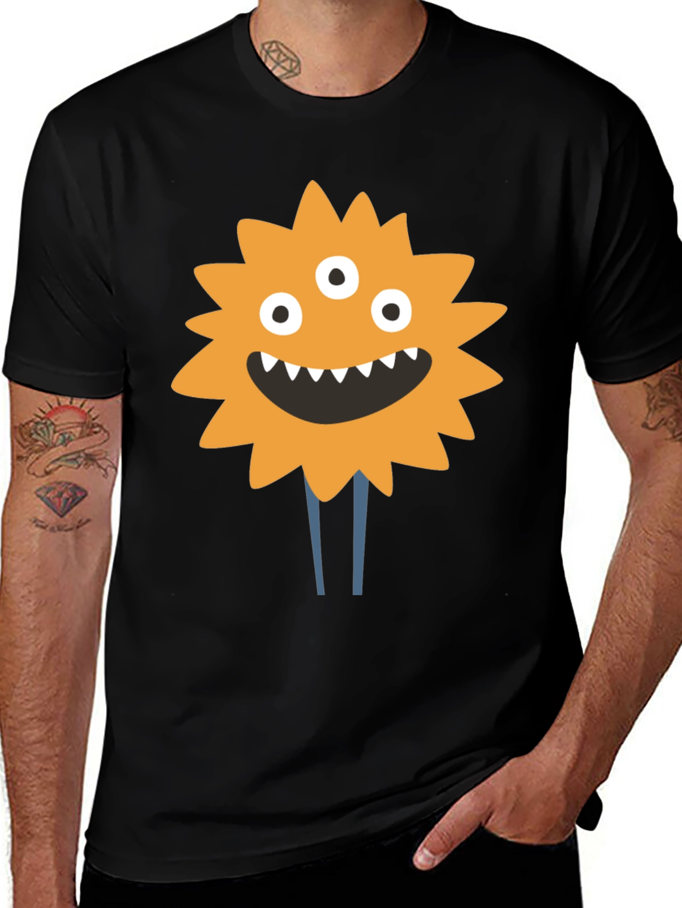 Monster Graphic Print T-Shirt - Black