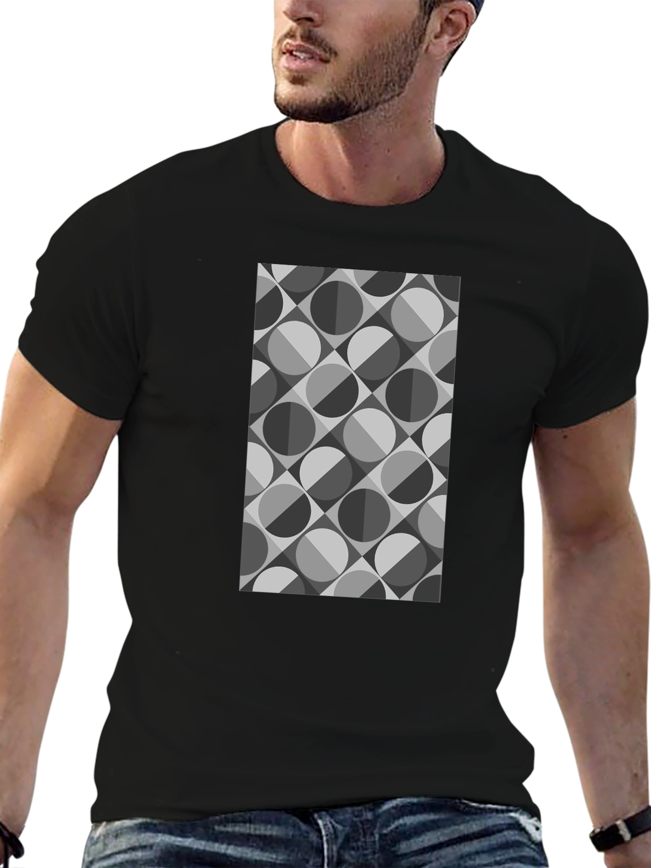 Geometric Retro Pattern Black T-Shirt