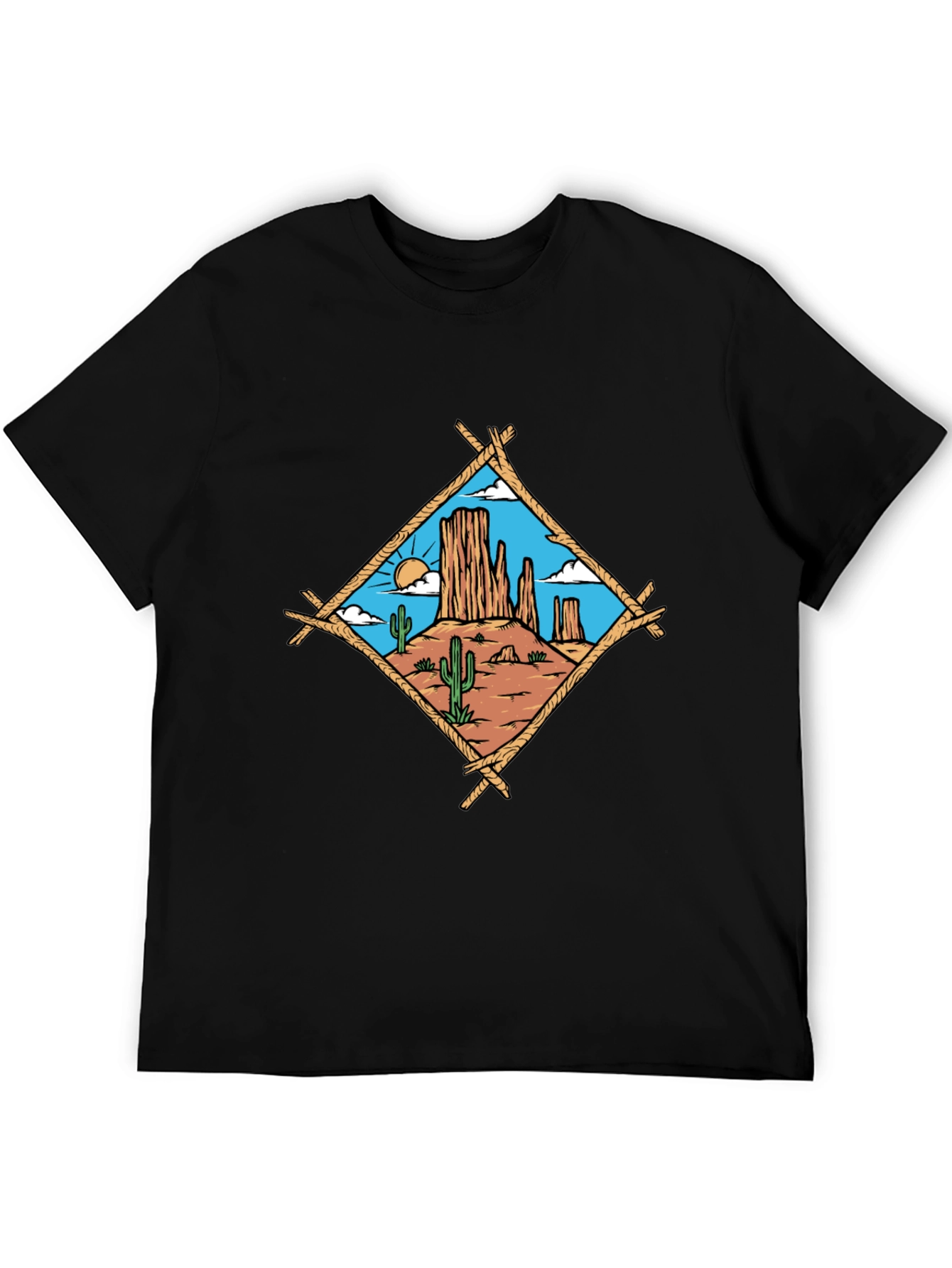 Desert Scene Graphic Tee - Black Cotton T-Shirt