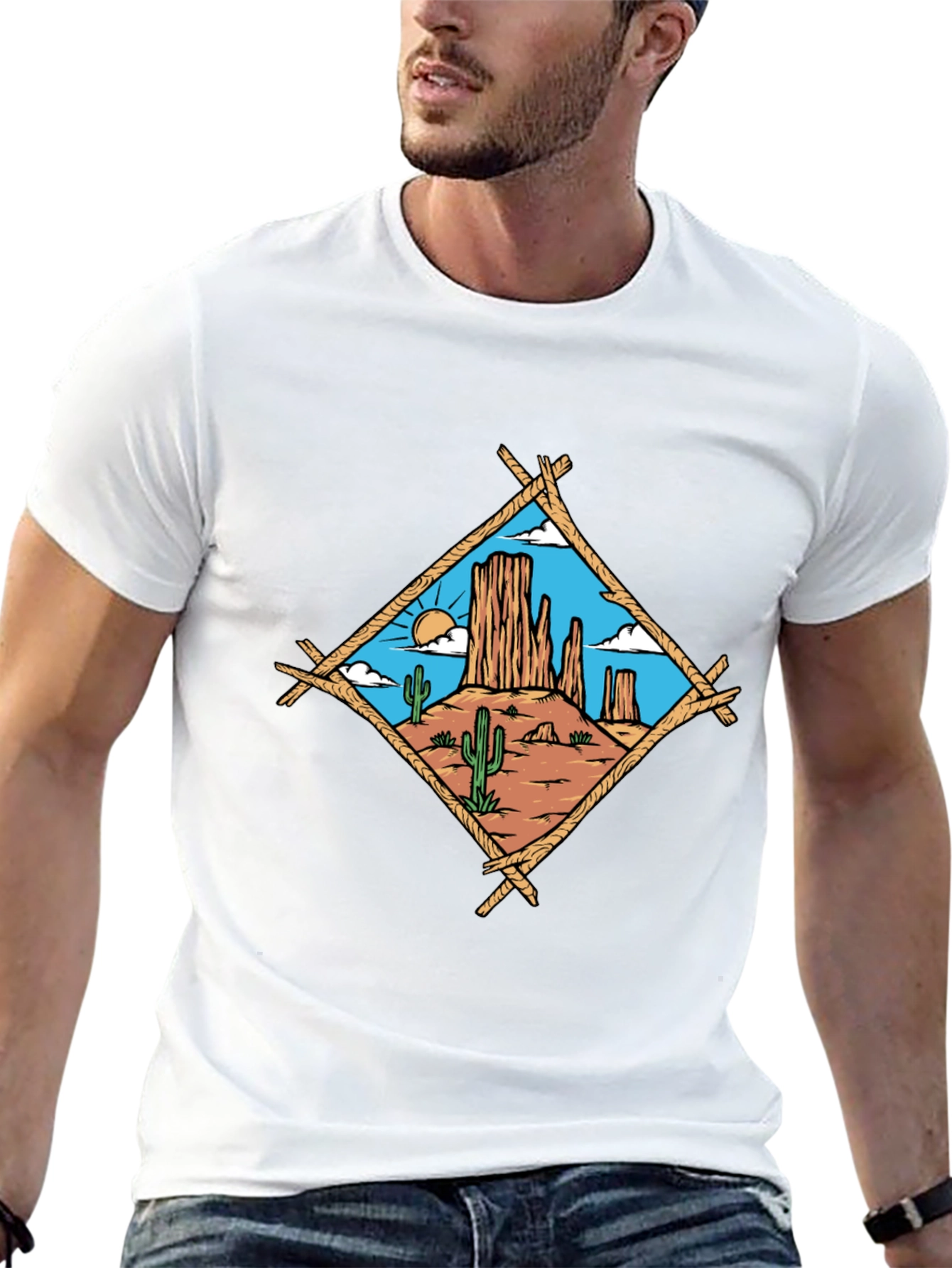 Desert Scene Graphic Tee - Black Cotton T-Shirt