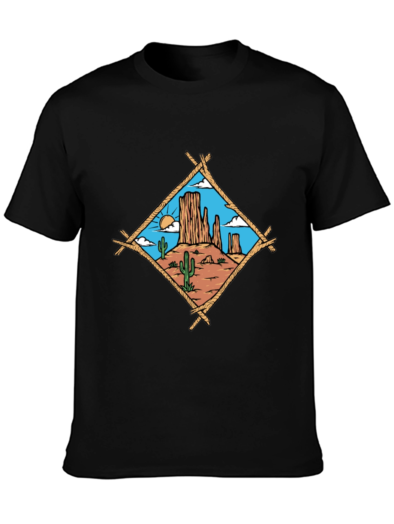 Desert Scene Graphic Tee - Black Cotton T-Shirt