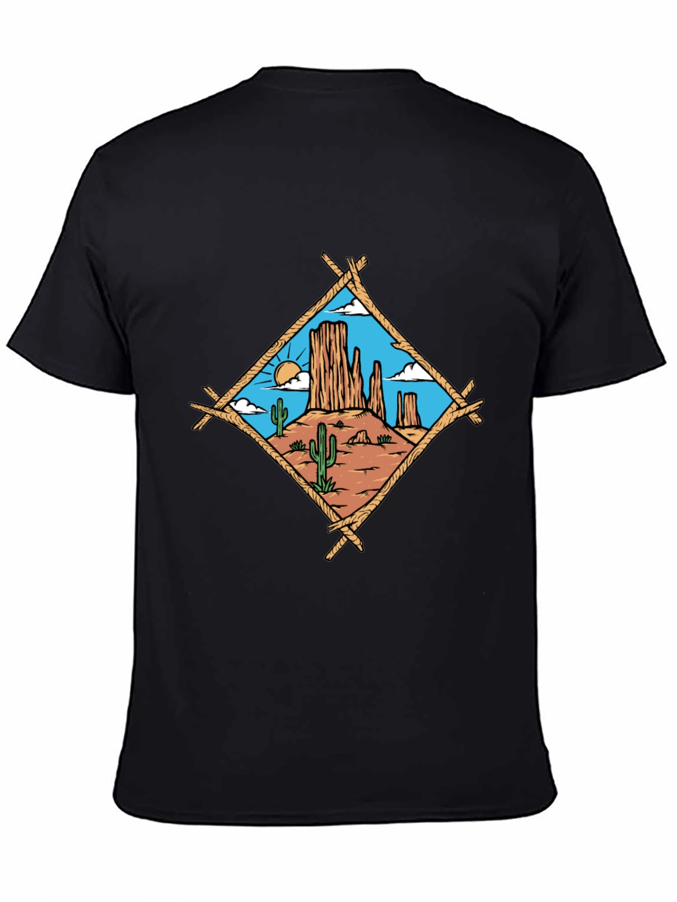 Desert Scene Graphic Tee - Black Cotton T-Shirt
