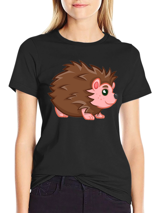 Cute Hedgehog Graphic Tee - Black Cotton T-Shirt
