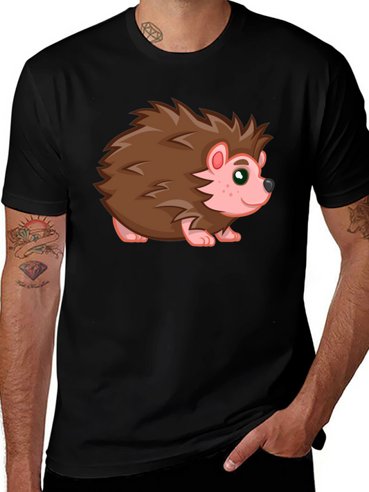 Cute Hedgehog Graphic Tee - Black Cotton T-Shirt
