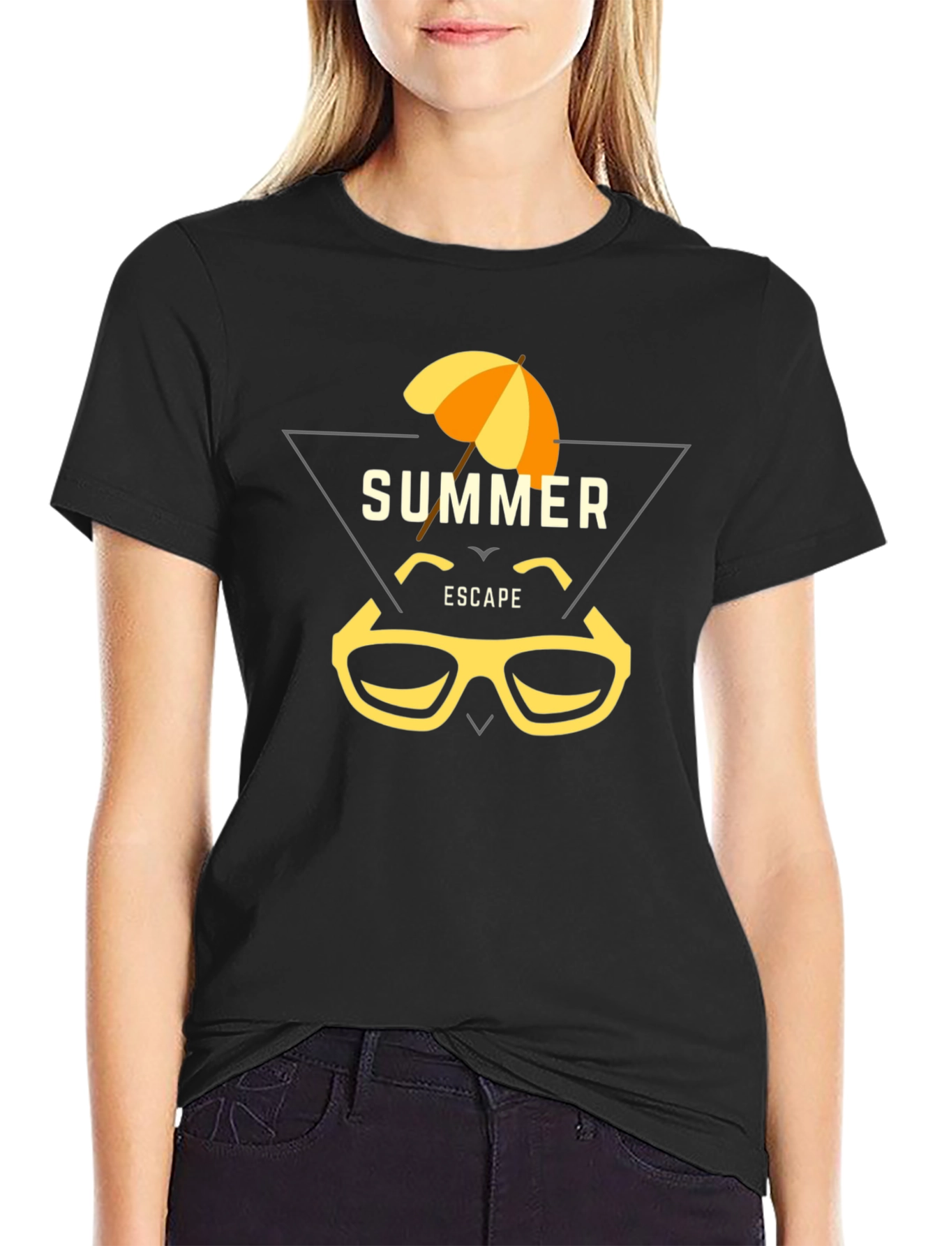 Summer Escape Graphic Tee - Black Cotton T-Shirt