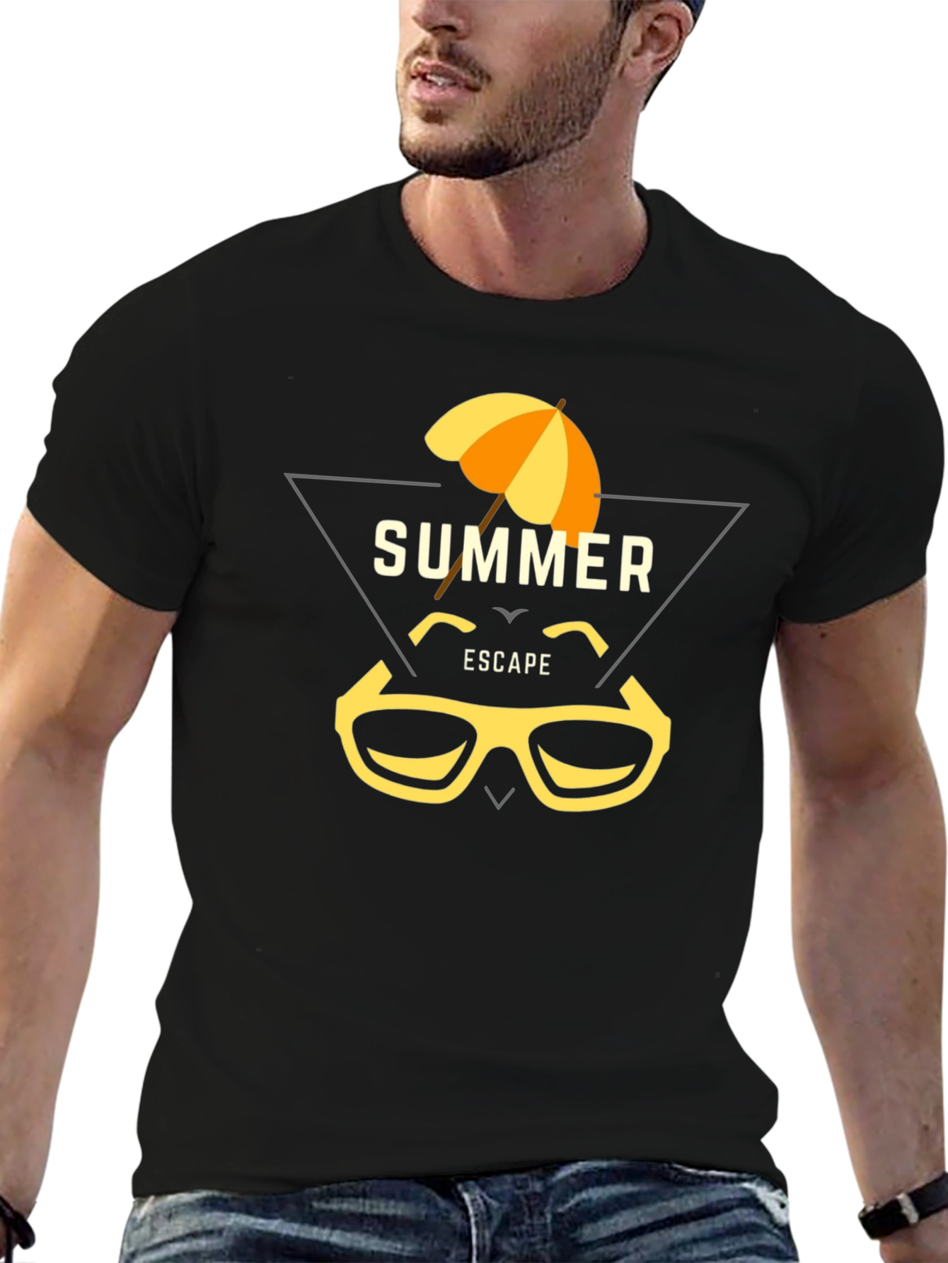 Summer Escape Graphic Tee - Black Cotton T-Shirt