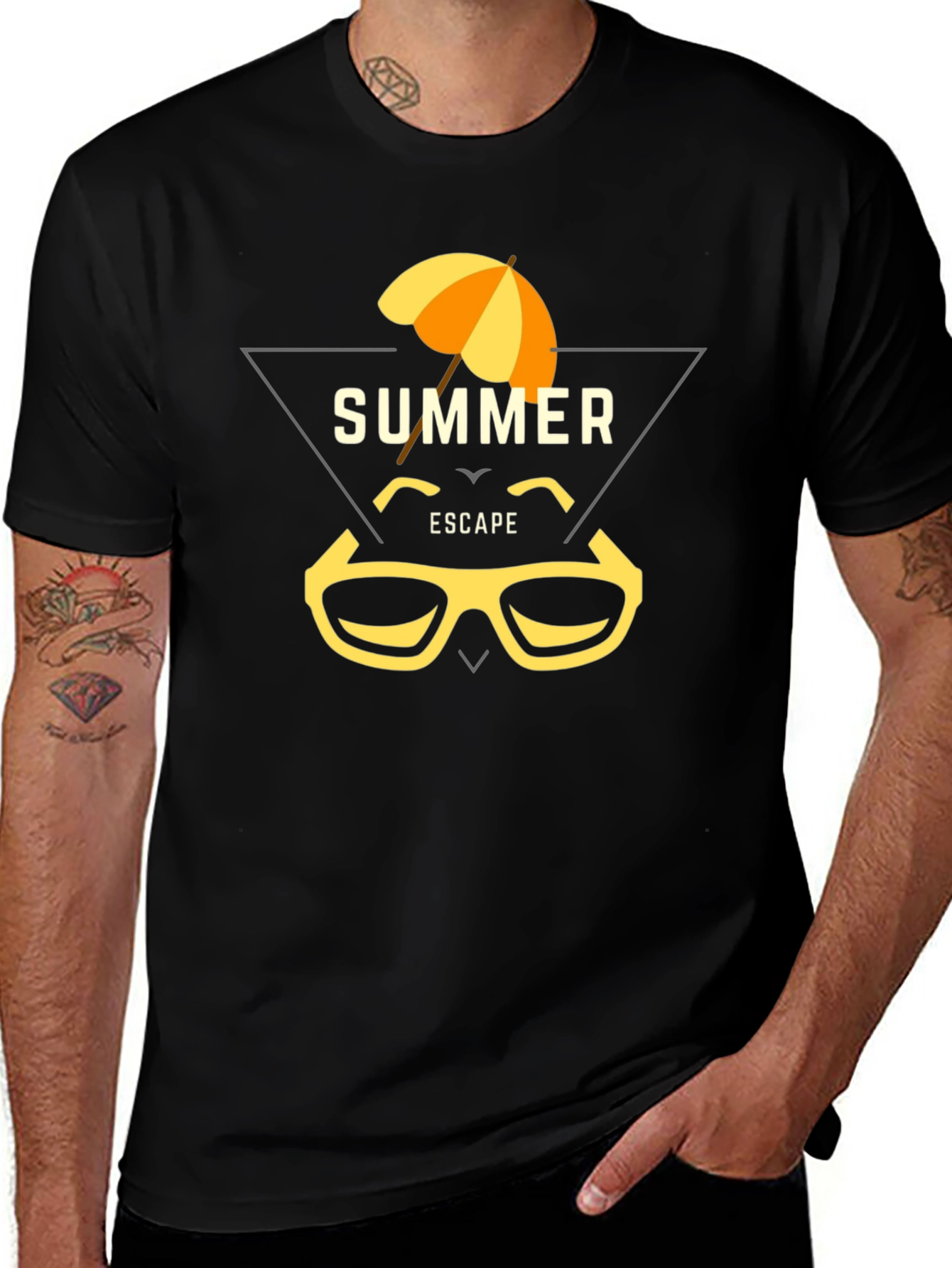 Summer Escape Graphic Tee - Black Cotton T-Shirt