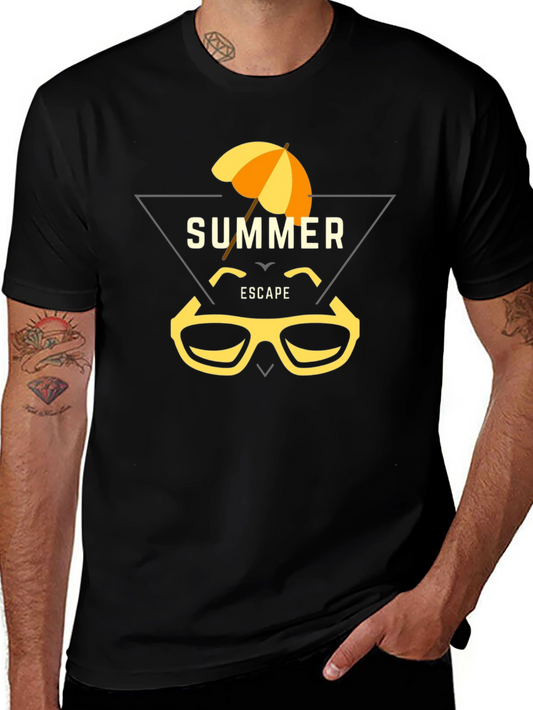 Summer Escape Graphic Tee - Black Cotton T-Shirt