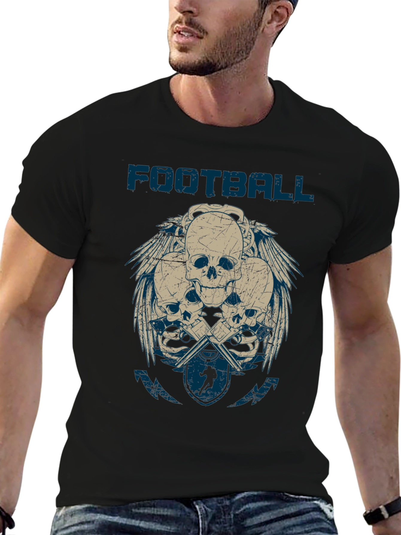 Football Skulls Graphic T-Shirt - Mens Casual Tee