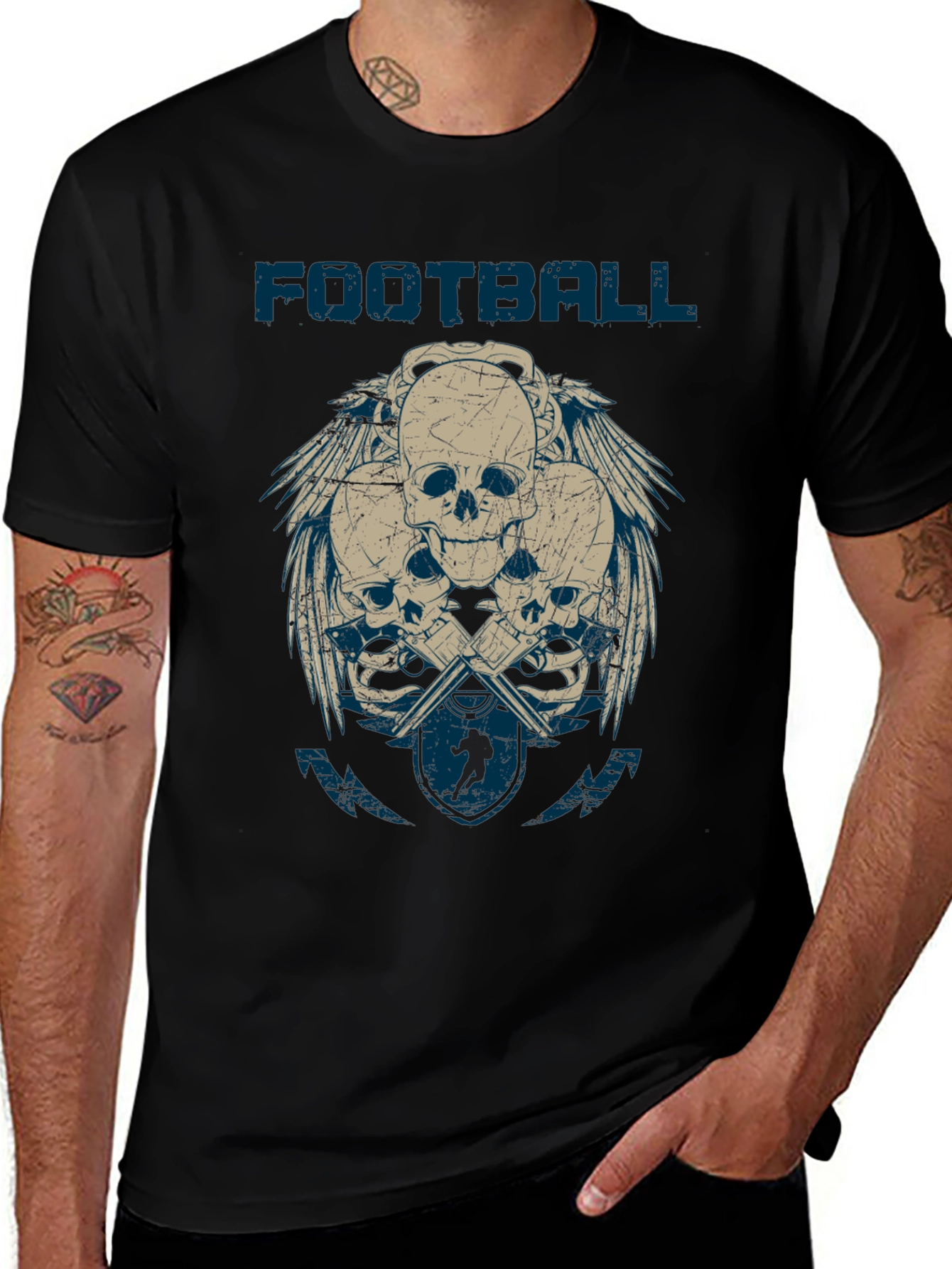 Football Skulls Graphic T-Shirt - Mens Casual Tee