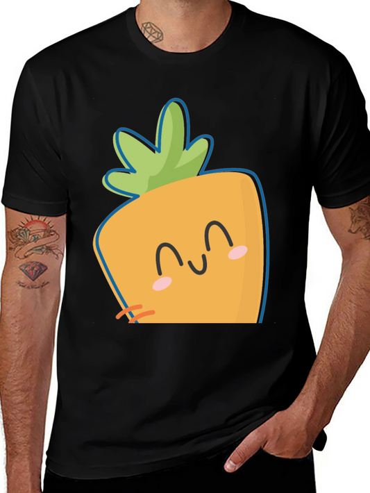 Cute Carrot Face Graphic Tee - Black Cotton Casual Shirt