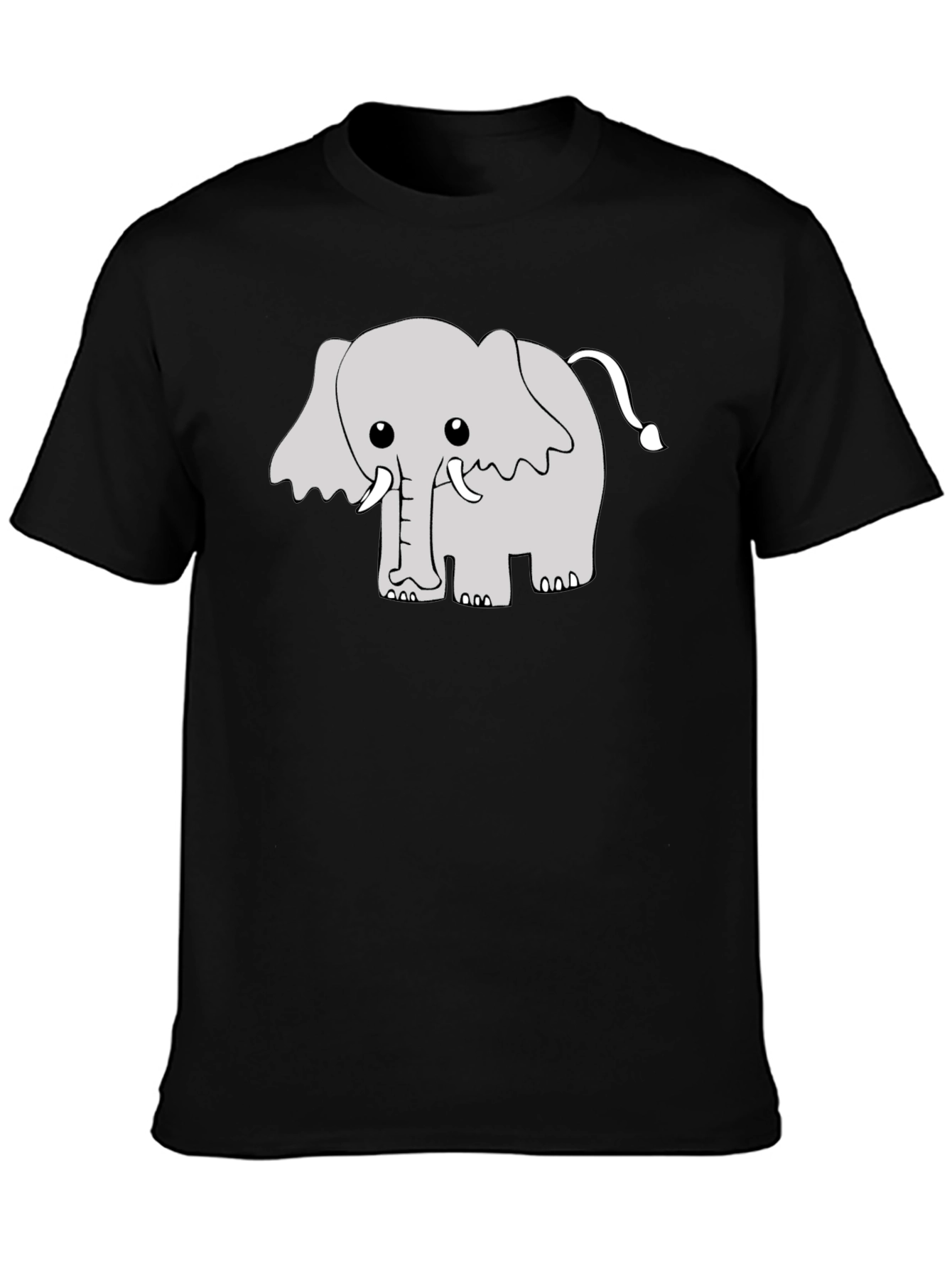 Cute Cartoon Elephant Graphic Tee - Black