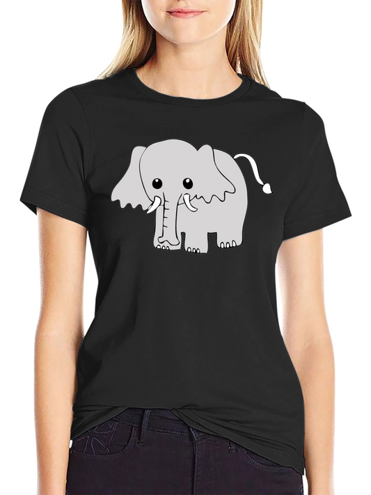 Cute Cartoon Elephant Graphic Tee - Black