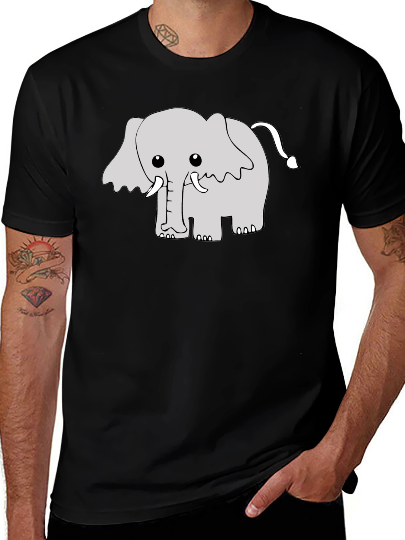 Cute Cartoon Elephant Graphic Tee - Black