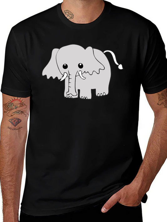 Cute Cartoon Elephant Graphic Tee - Black