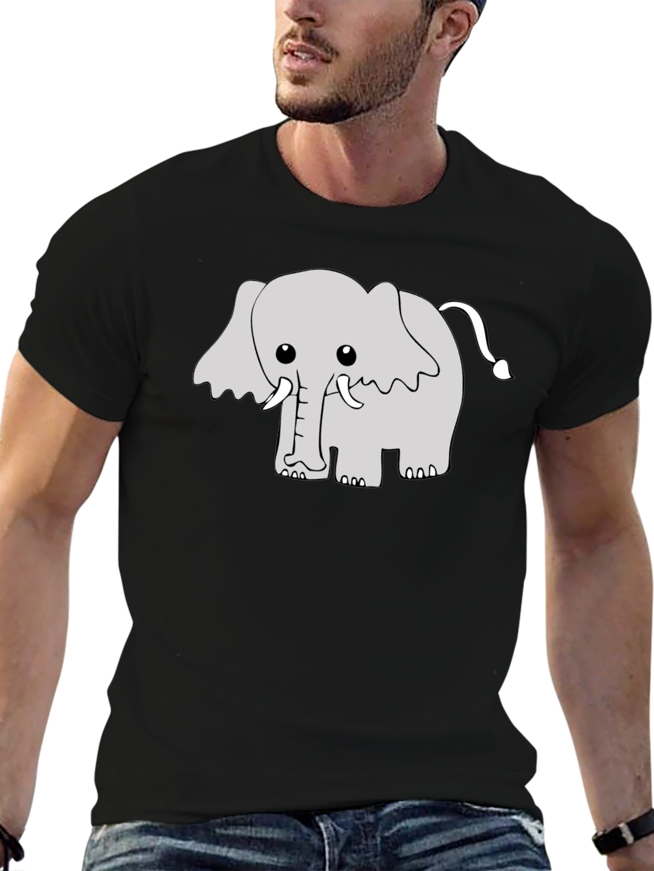 Cute Cartoon Elephant Graphic Tee - Black