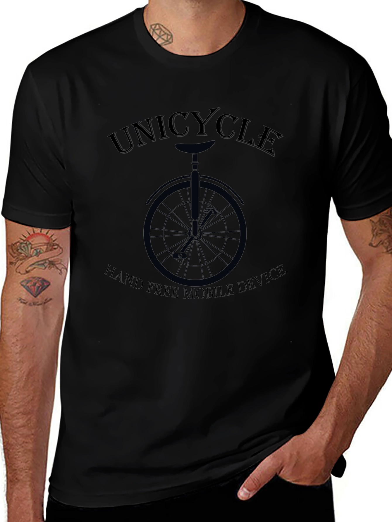 Unicycle Hand Free Mobile Device Graphic Tee