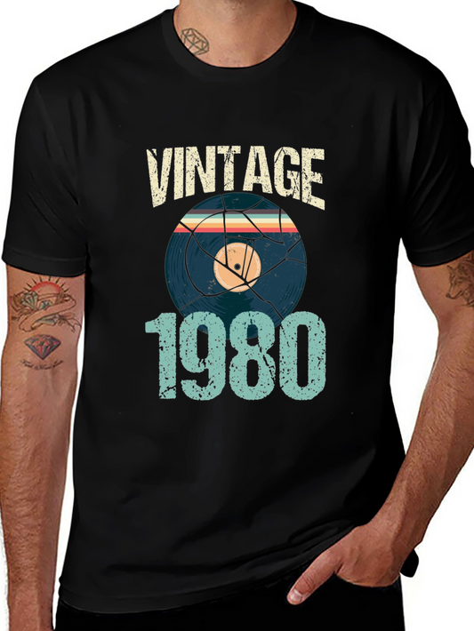Vintage 1980 Record Graphic Tee - Retro Style
