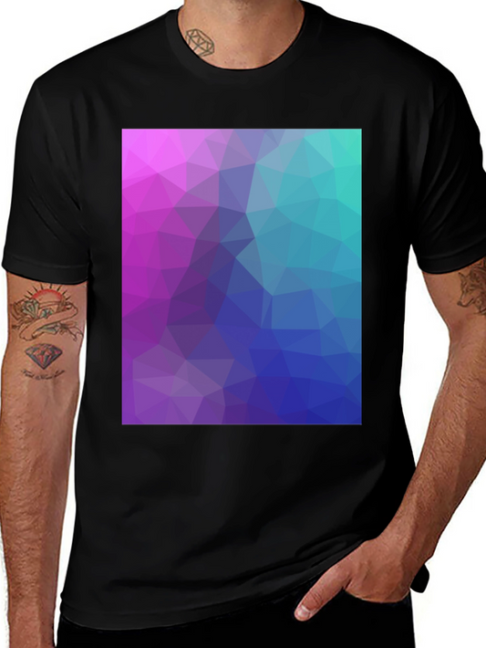 Geometric Triangle Print Black Crew Neck T-Shirt