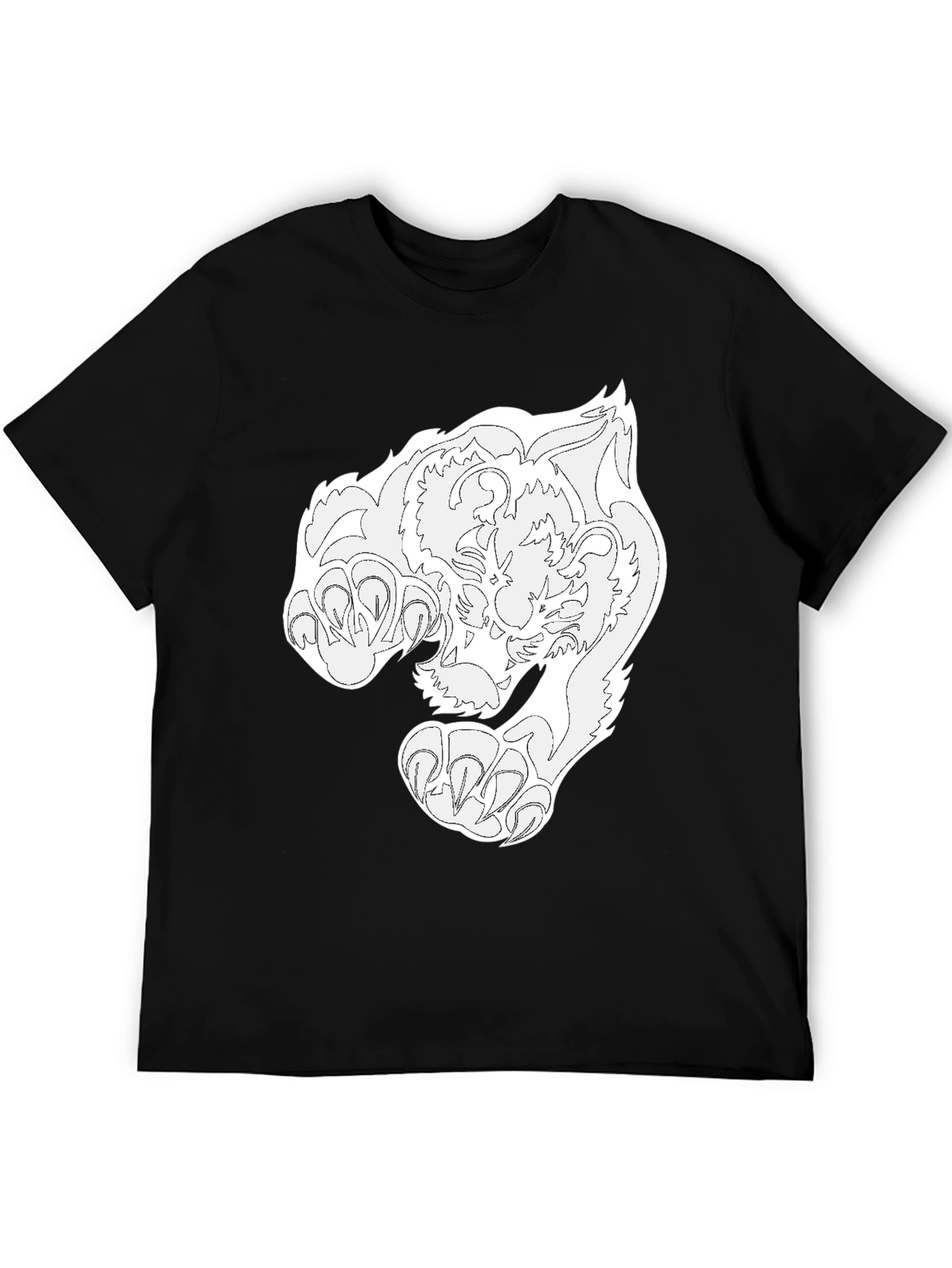 Black T-Shirt with White Tiger Graphic