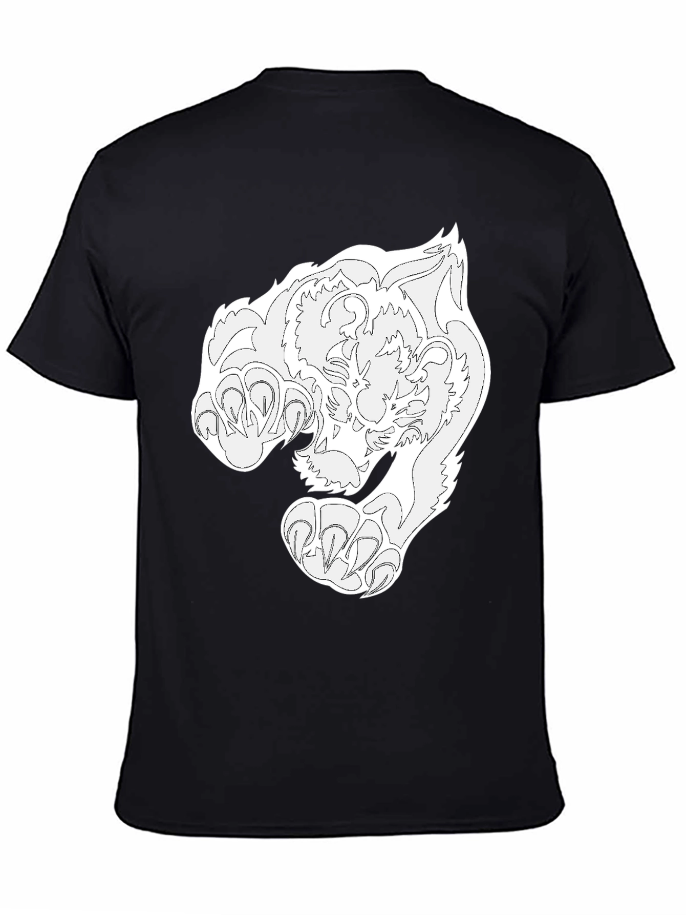Black T-Shirt with White Tiger Graphic