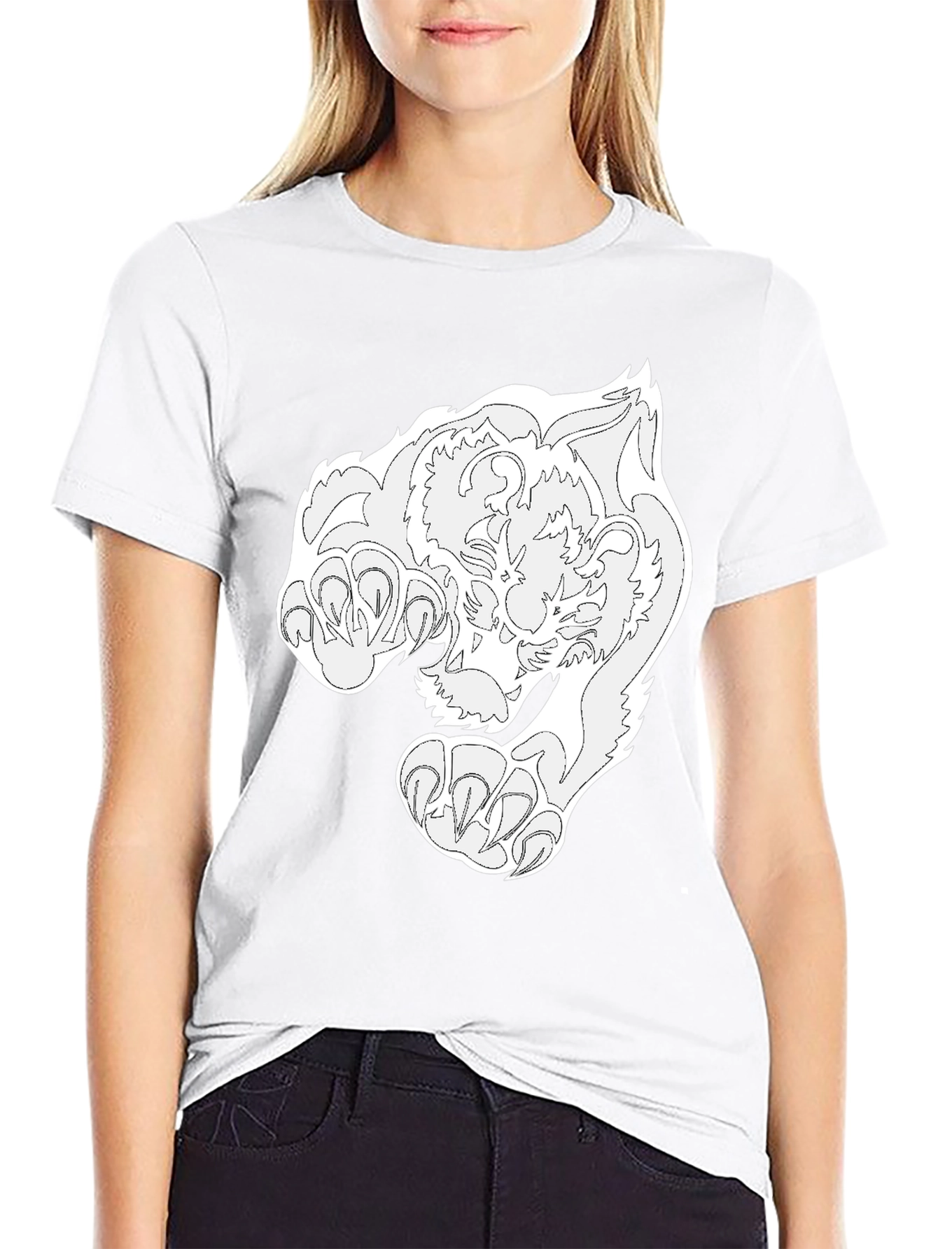 Black T-Shirt with White Tiger Graphic