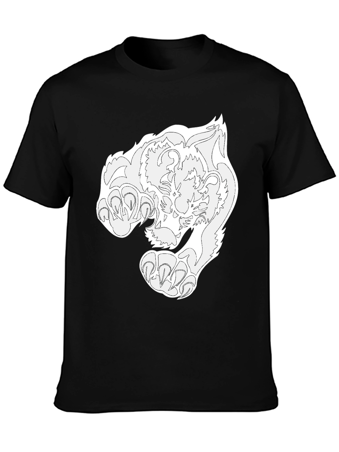 Black T-Shirt with White Tiger Graphic