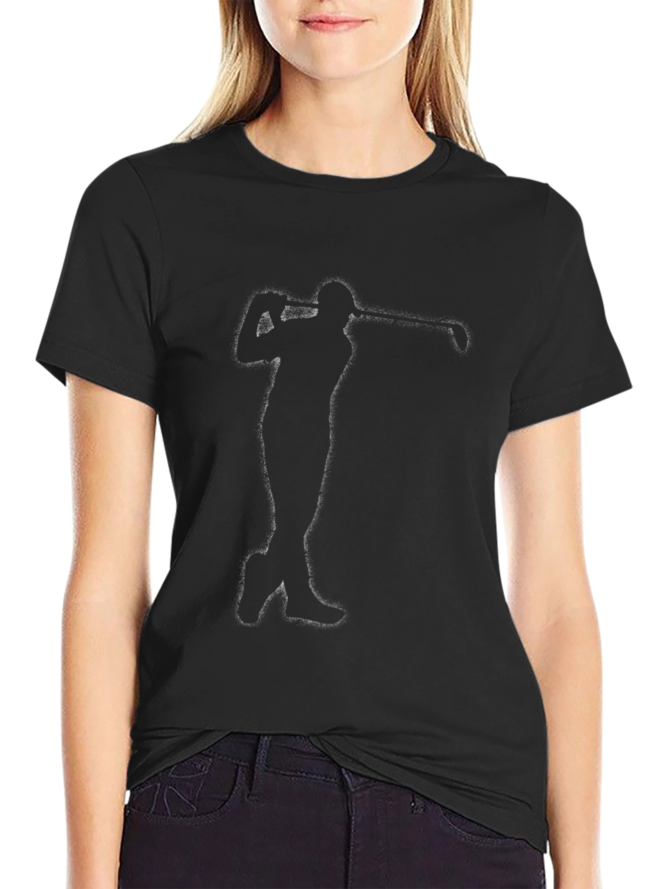 Golf Swing Silhouette Tee - Black Cotton Shirt