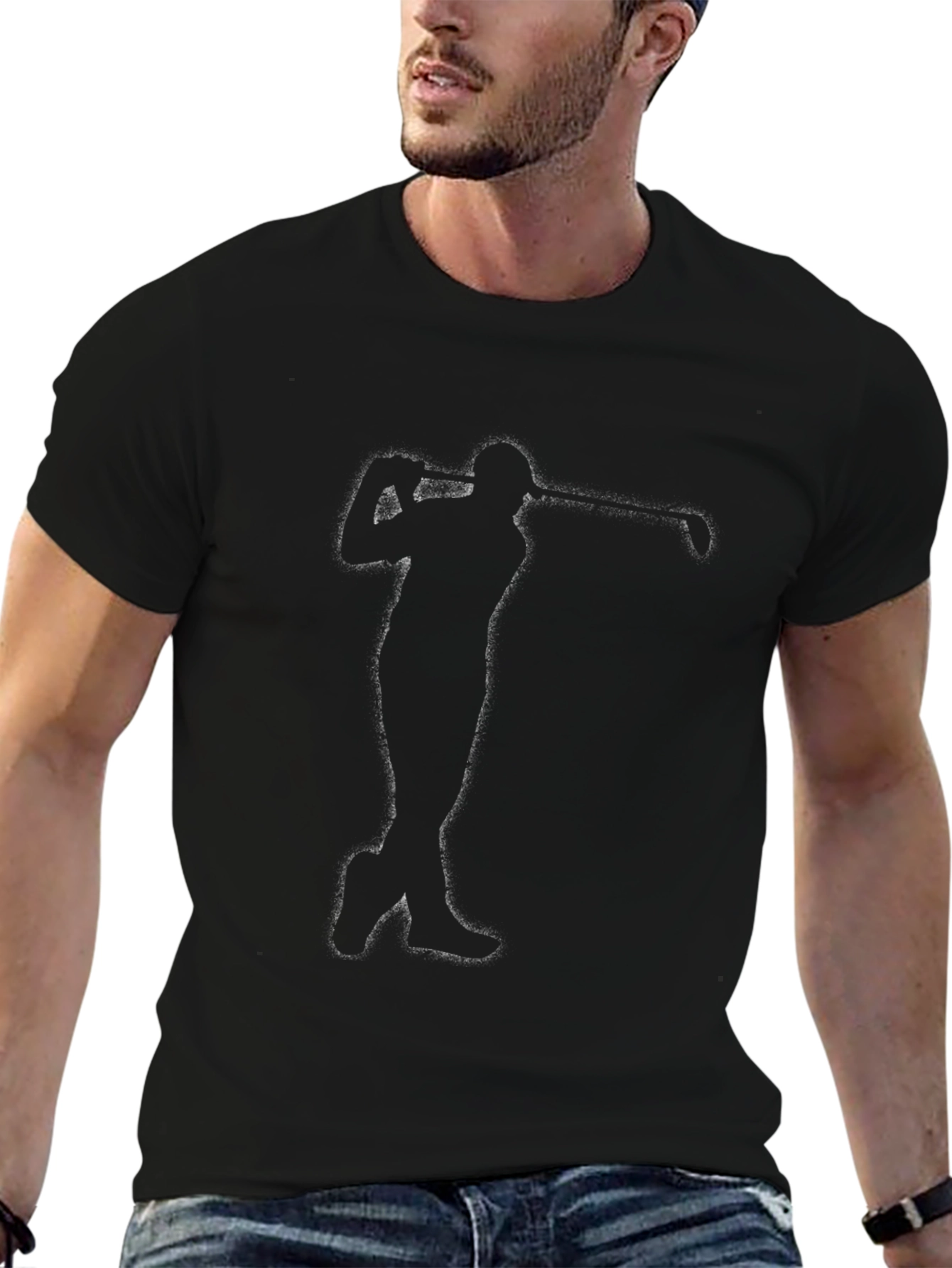 Golf Swing Silhouette Tee - Black Cotton Shirt