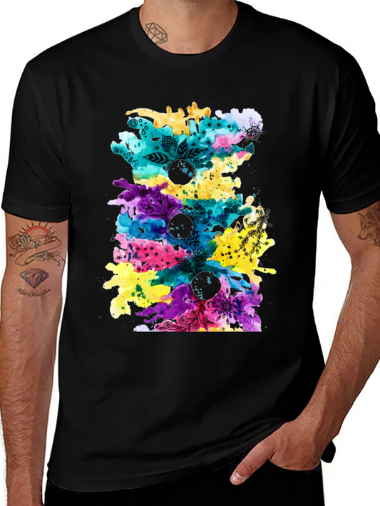 Abstract Watercolor Print Black T-Shirt