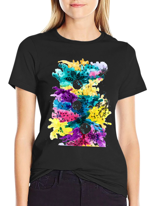 Abstract Watercolor Print Black T-Shirt