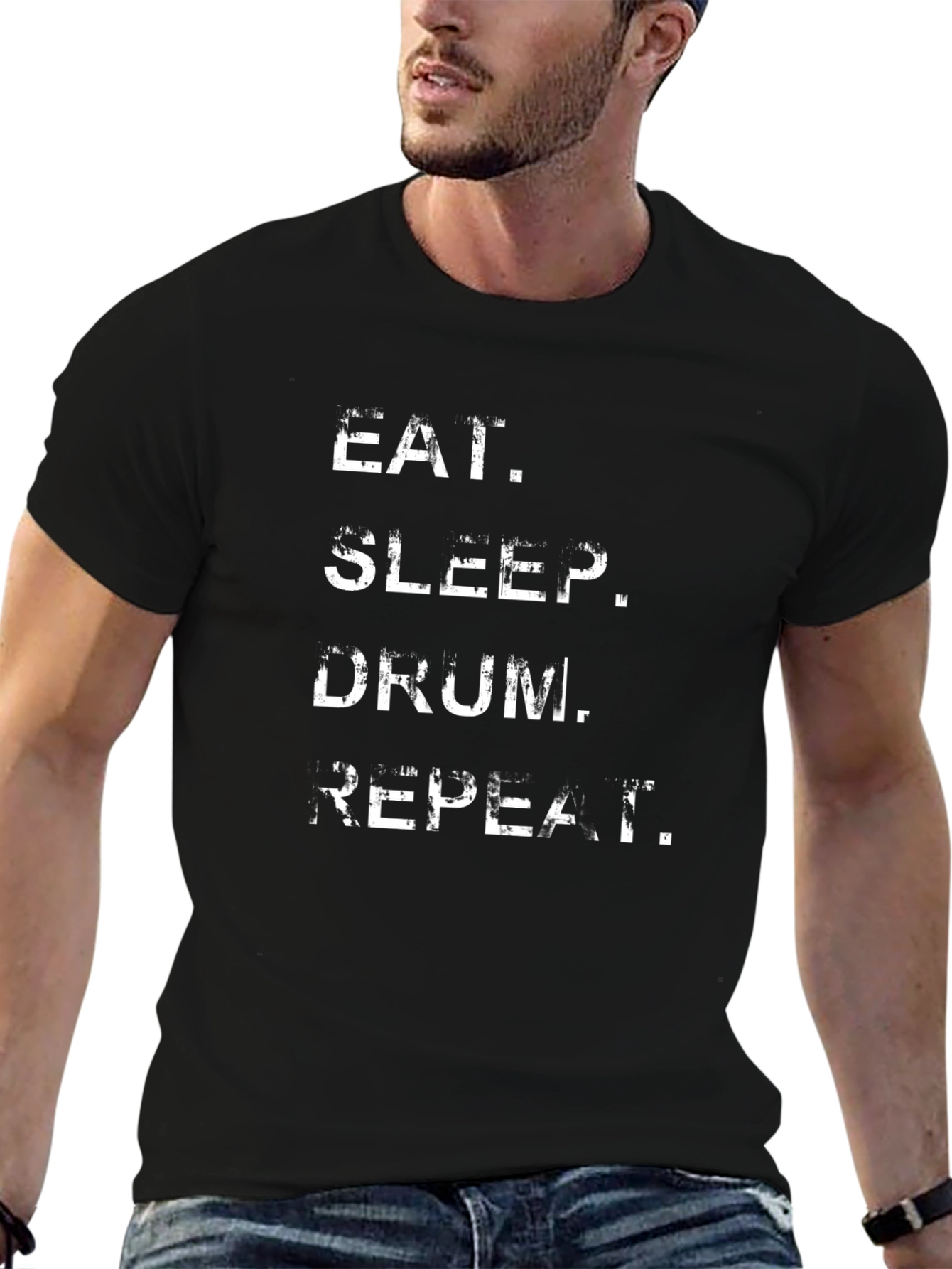 Eat Sleep Drum Repeat Black Graphic T-Shirt