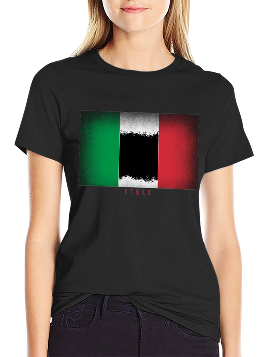 Italian Flag Graphic Tee - Black Cotton T-Shirt