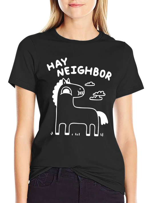 Hay Neighbor Funny Horse Graphic Tee - Black