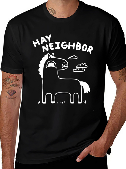 Hay Neighbor Funny Horse Graphic Tee - Black
