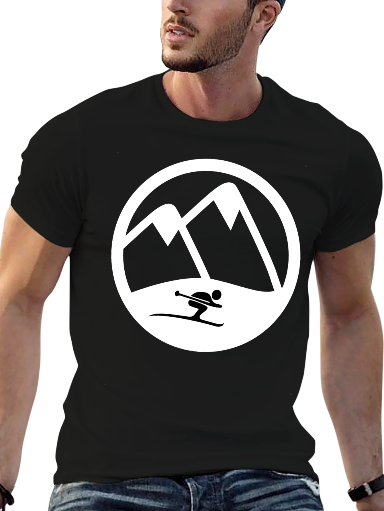 Mountain Skier T-Shirt - Black Graphic Tee