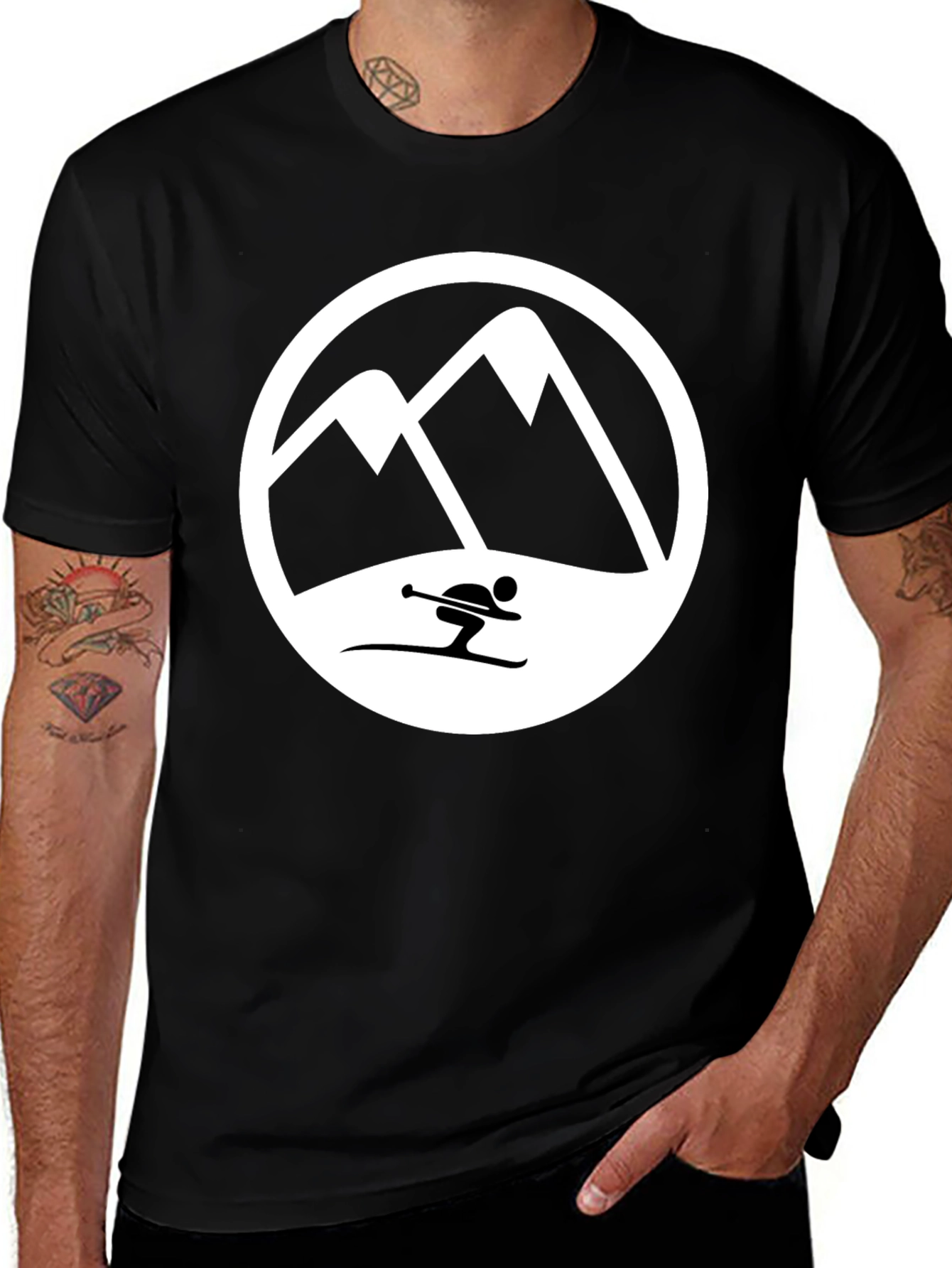 Mountain Skier T-Shirt - Black Graphic Tee