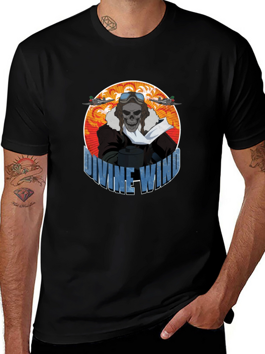 Divine Wind Skull Pilot Graphic T-Shirt