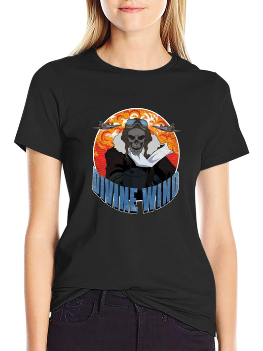 Divine Wind Skull Pilot Graphic T-Shirt