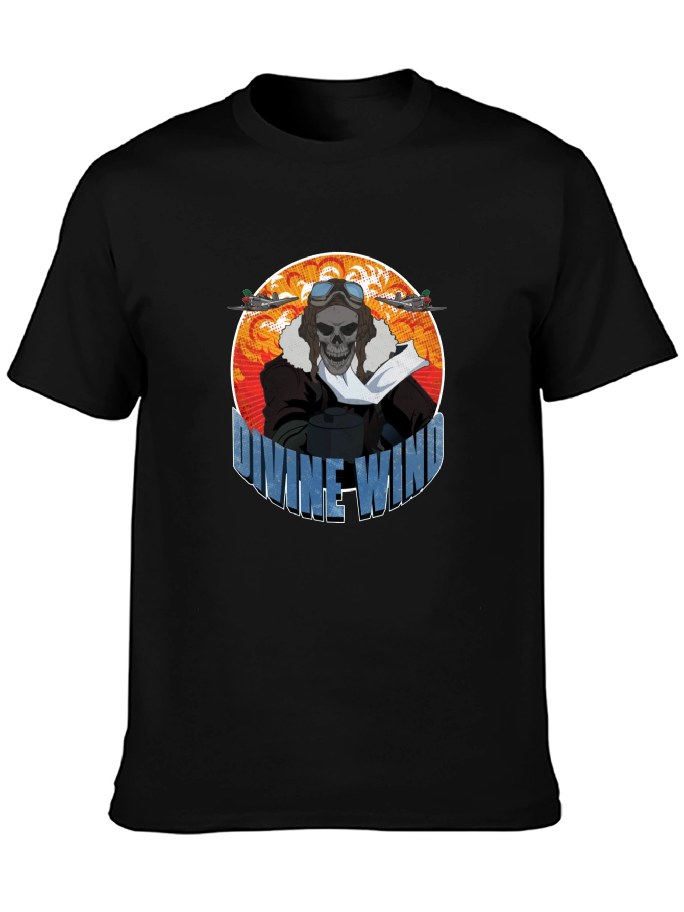Divine Wind Skull Pilot Graphic T-Shirt