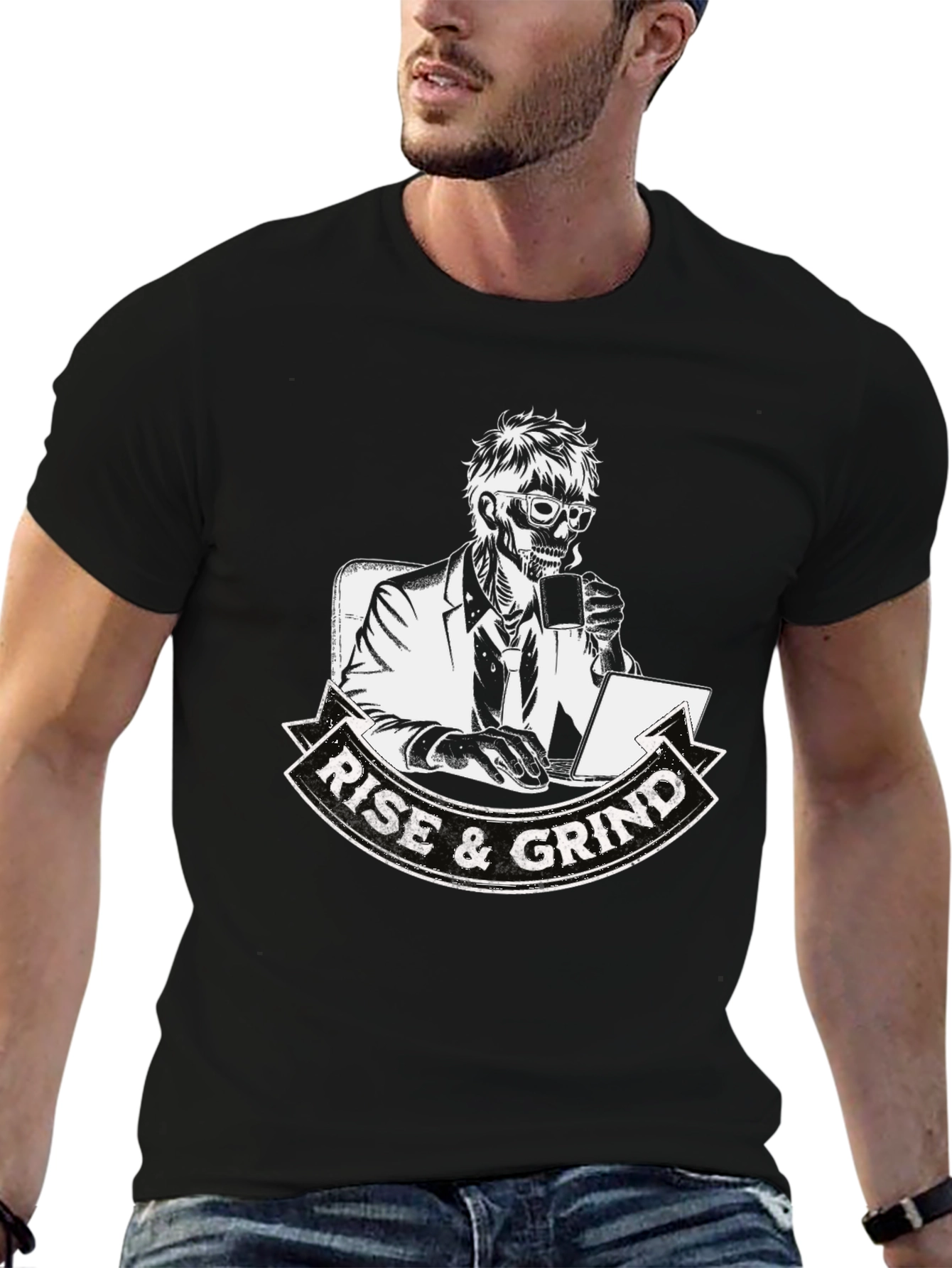 Rise and Grind Skeleton Graphic T-Shirt