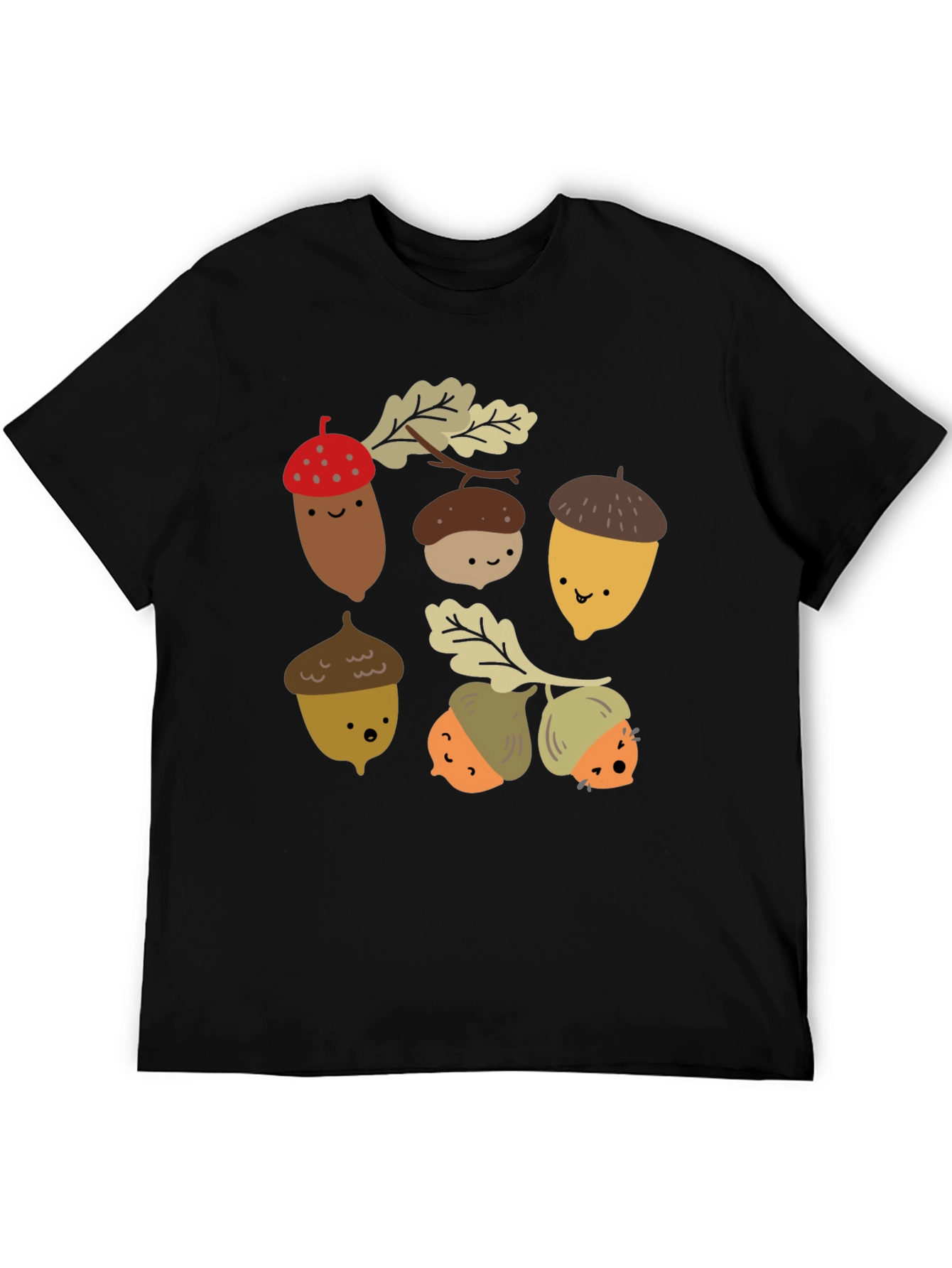 Cute Acorn Graphic Black T-Shirt