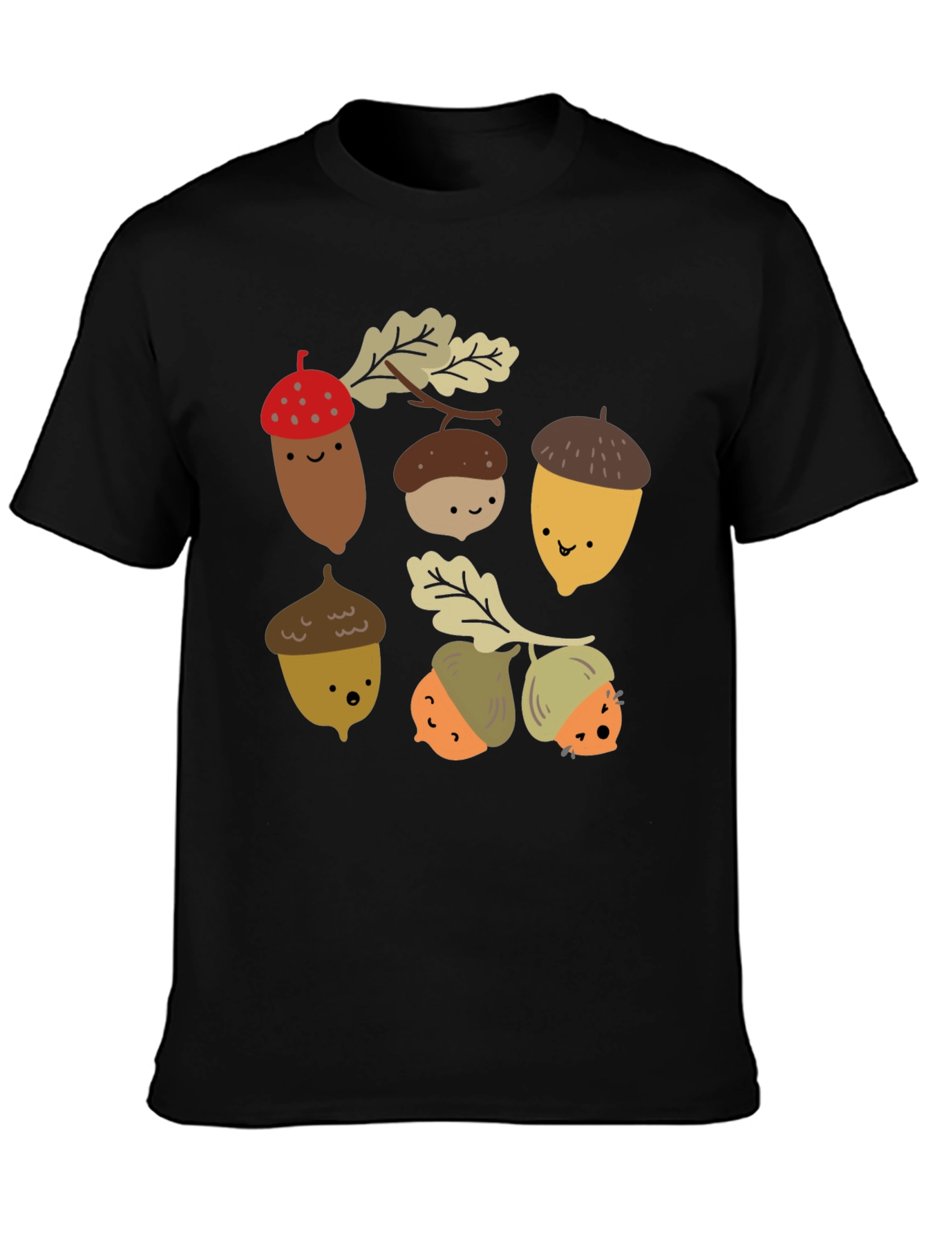 Cute Acorn Graphic Black T-Shirt