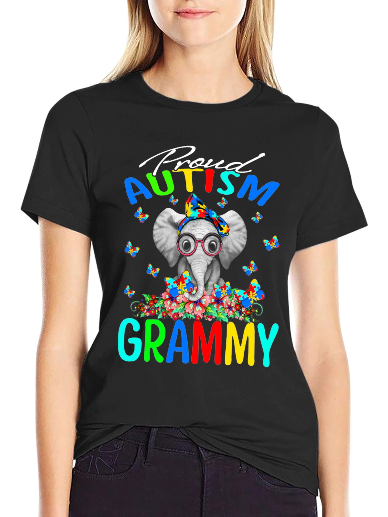 Proud Autism Grammy T-Shirt Elephant Design